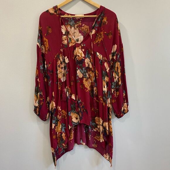 Altar’d State Long Sleeves Lace Up Floral Print Boho Blouse - Picture 1 of 7